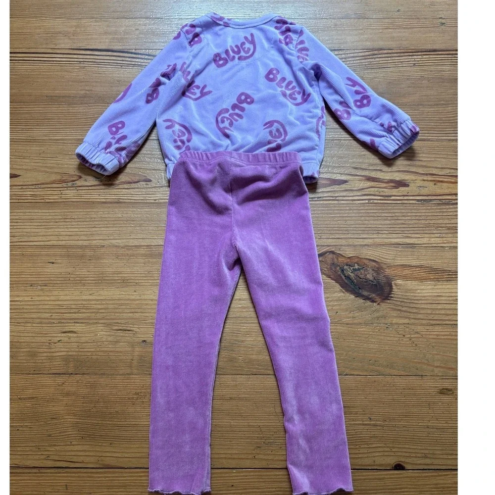 Bluey Sweatshirt Leggings Set Kids Purple Excellent‎ Ribbed Velour SIZE 3T
